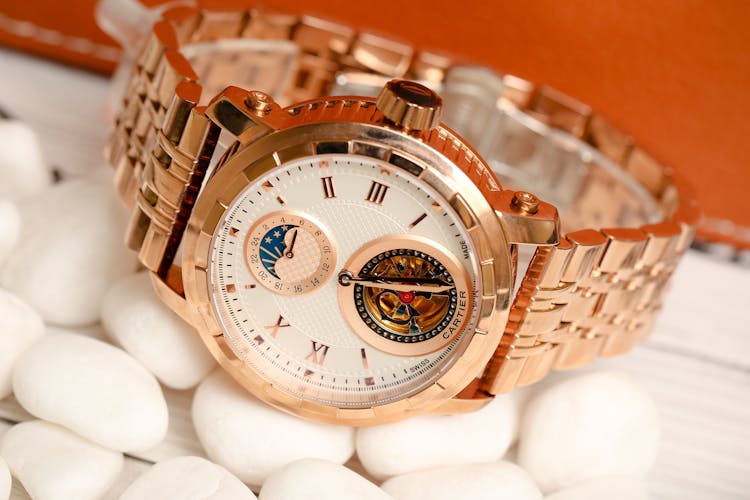 Gold Round Chronograph Watch