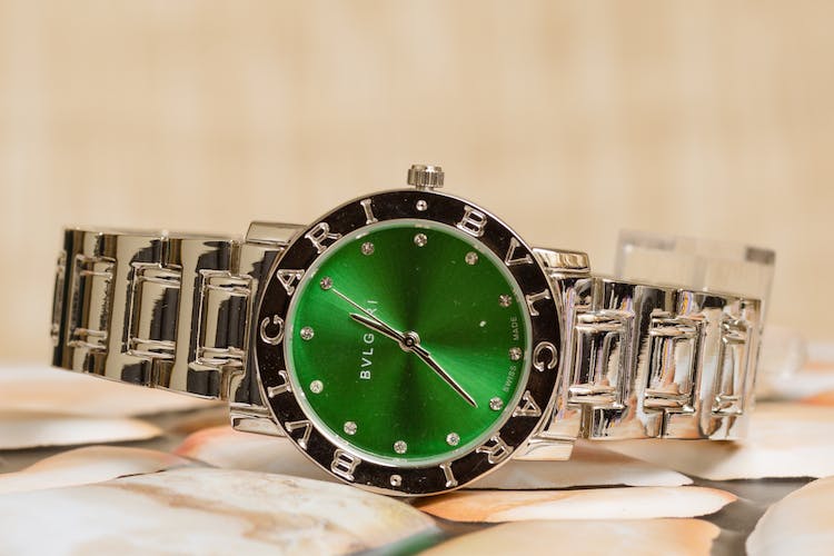 Luxury Silver Wristwatch On Blur Background