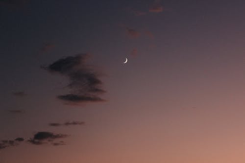 Crescent Moon and Clouds on the Night Sky