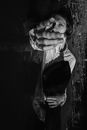 Grayscale Photo of Man Reaching Out