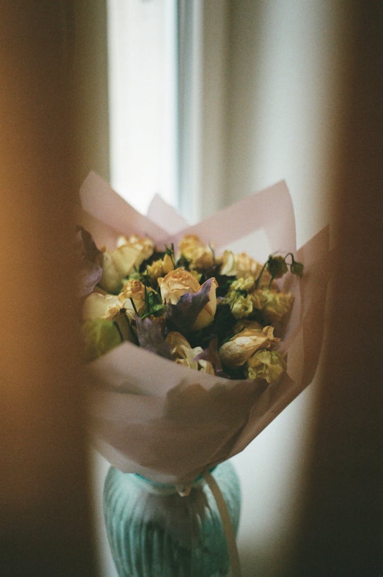 Bouquet Of Yellow Roses In Vase