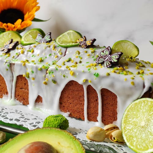 A Cake with Sliced Lime on Top