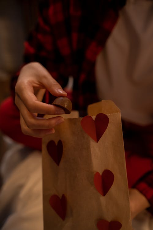 Paper Bag Decorated with Hearts for Valentines Day