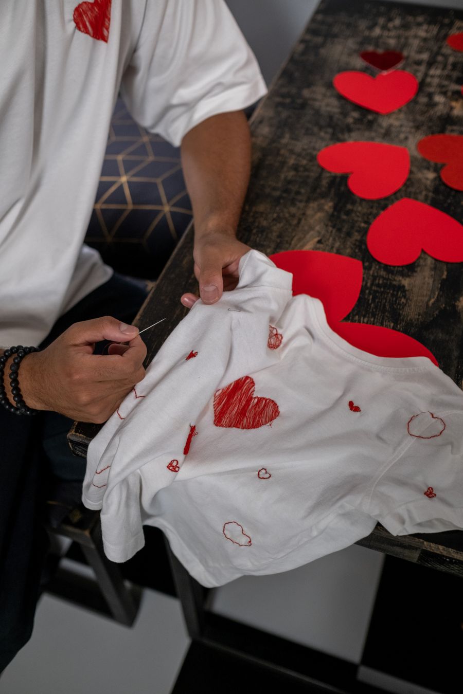 Heart Stitch Tee with hand-stitched heart