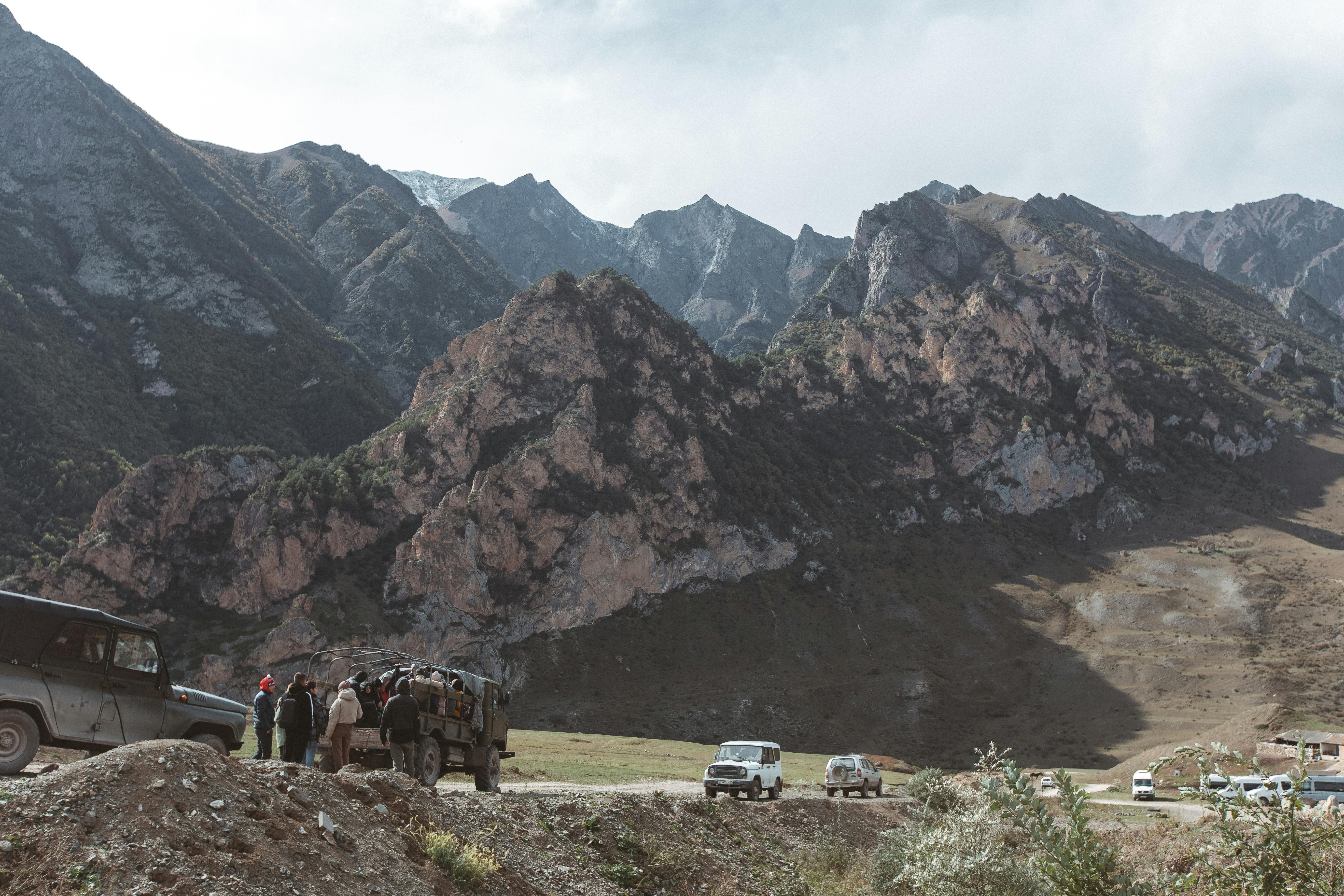 Free People on Mountain Pass Stock Photo