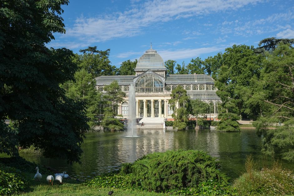 Palacio de Cristal in Retiro Park, Madrid, near the upscale Salamanca district, ideal for luxury stays