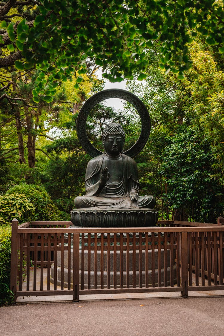 Buddha Statue In Japanese Garden