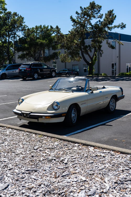 Free White Convertible Vintage Car at a Parking Lot Stock Photo