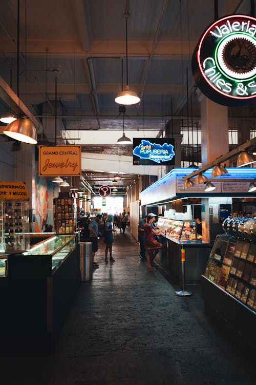 Market Interior with Neon Signs
