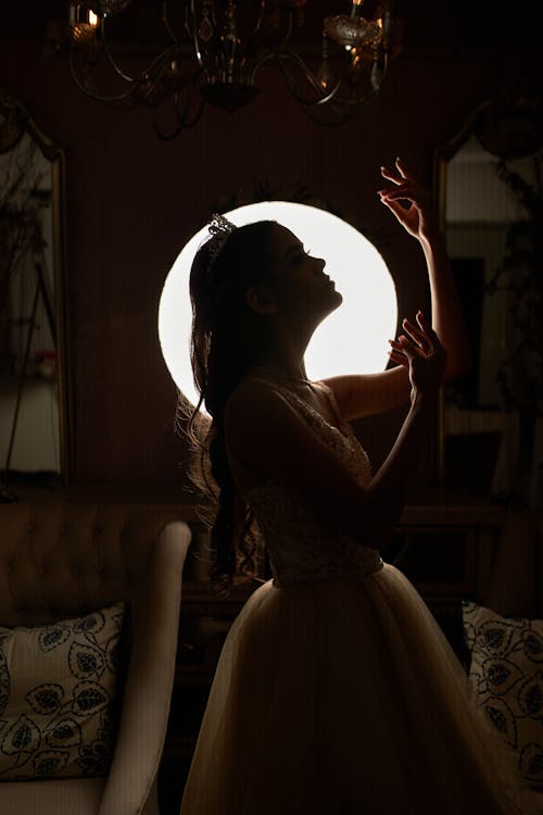 Free Silhouette of a Woman Dressed as a Princess  Stock Photo