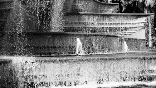 Grayscale Photo Of Fountain