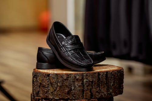 Free A Close-Up Shot of a Pair of Black Leather Loafers Stock Photo