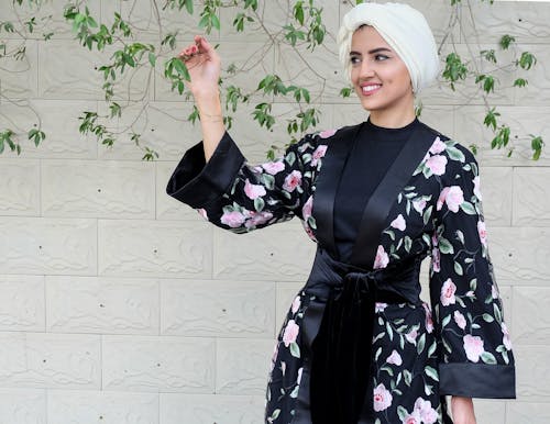 Free Woman Wearing Black And Pink Floral Kimono Stock Photo