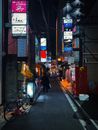 People Walking on Sidewalk during Night Time