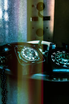 Close-up of a vintage rotary dial telephone, showcasing its retro charm in a vertical shot.