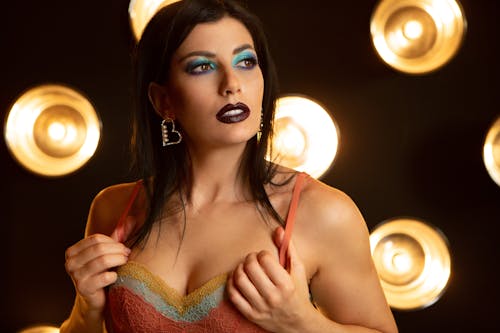 Beautiful Woman Wearing Lace Brassiere Posing