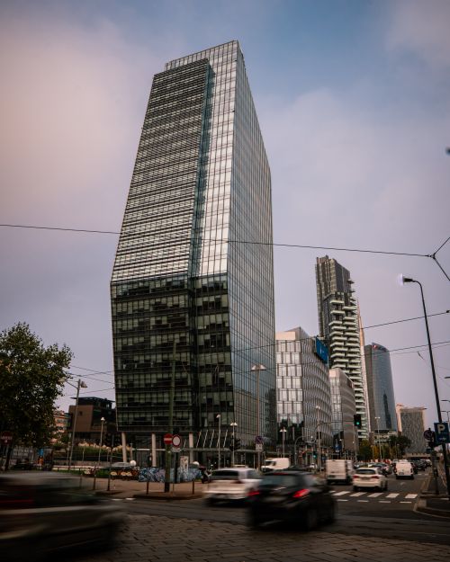 Free Dynamic view of Milan's skyline showcasing modern architecture and bustling urban life. Stock Photo