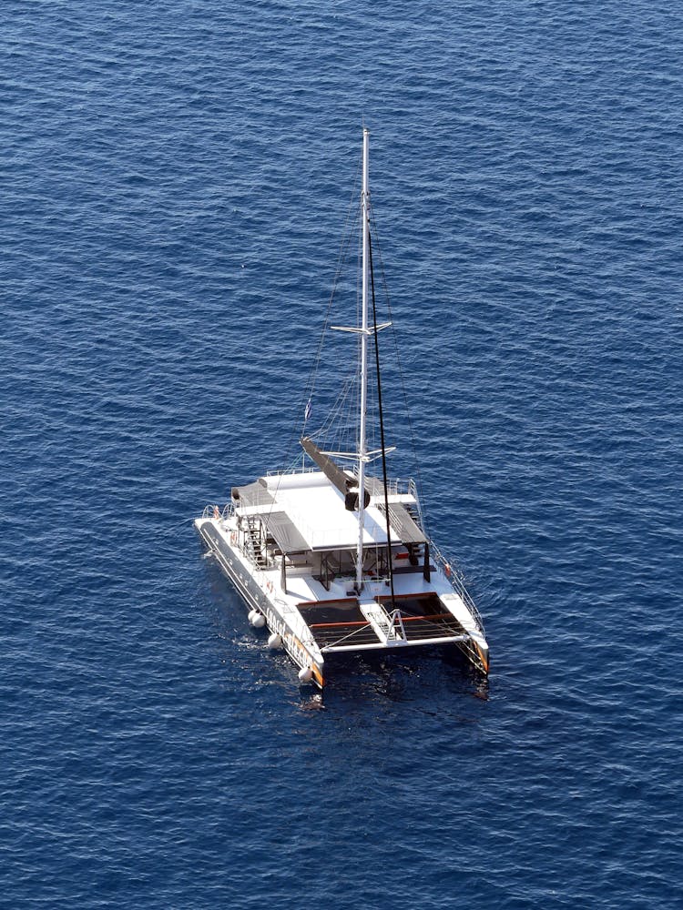 A Catamaran Sailing On The Blue Sea