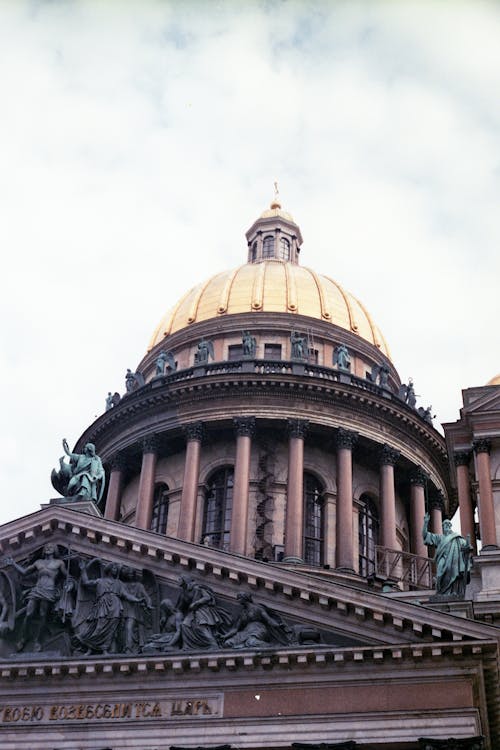 Low Angle Shot of the Dome of St Isaac's Cathedral Under Cloudy Sky
