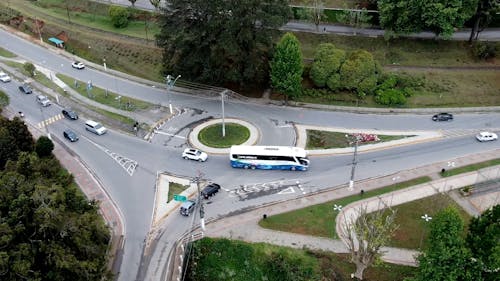 High Angle View if Traffic on Roads and Traffic Circle