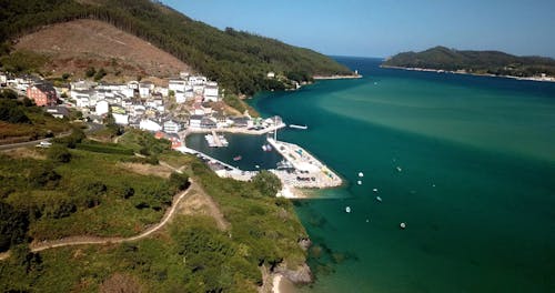 Drone Shot of Coastal Town