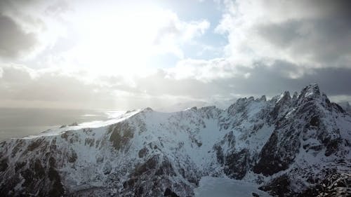 Drone Footage of a Snow Covered Mountain