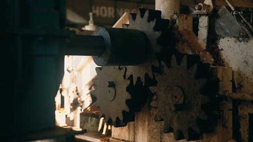 Close up of Gears on a Machine in a Factory