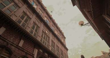 low angle view on man walking in city
