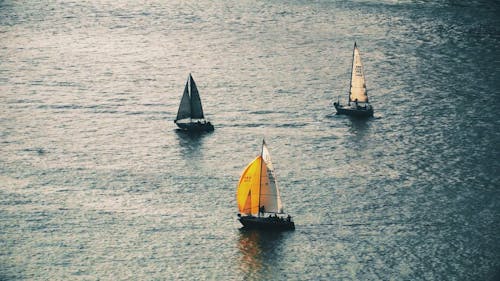 Drone Footage of Sailboats in the Water