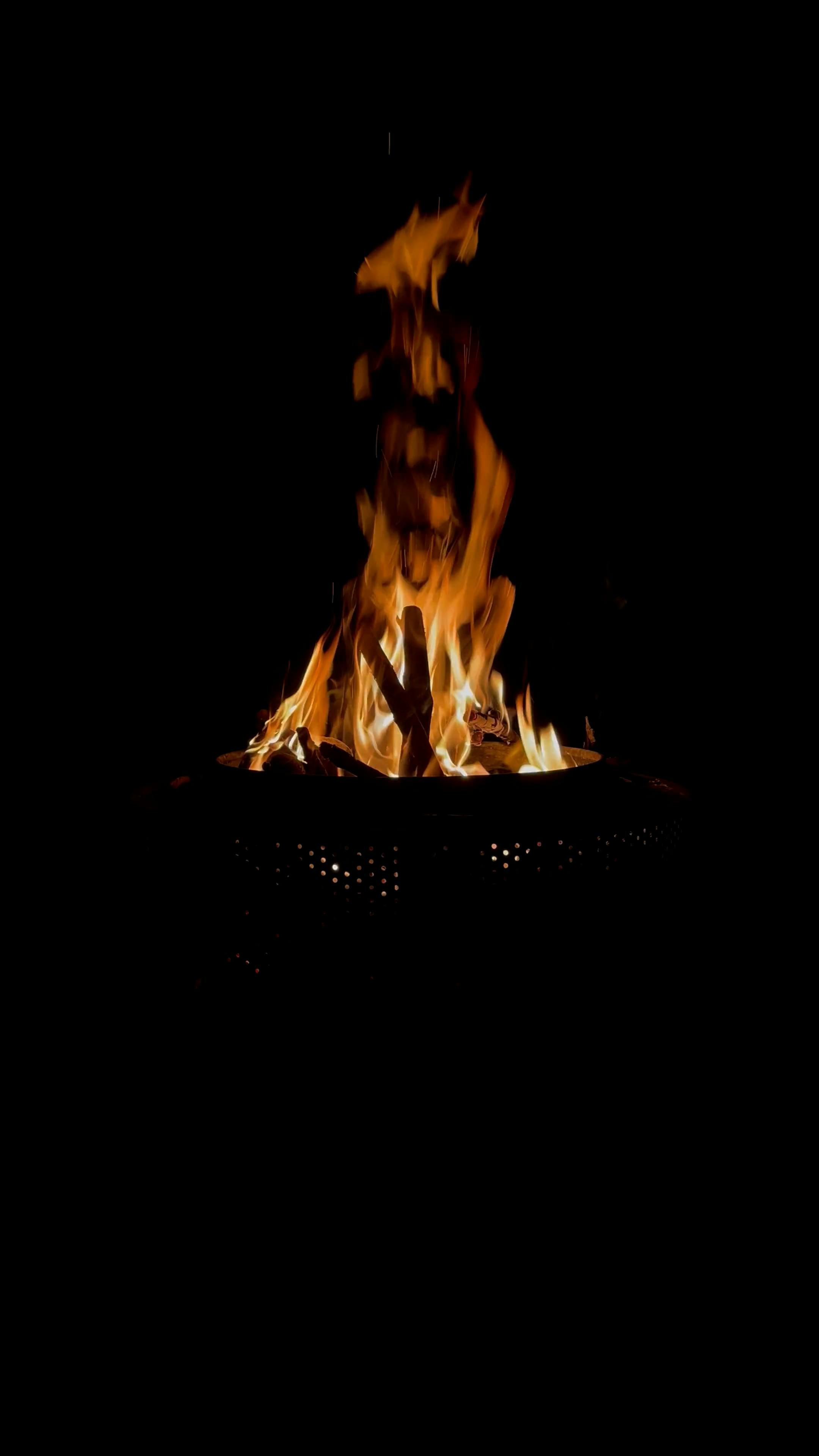 Fire Burning in Fire Pit at Night Free Stock Video Footage, Royalty
