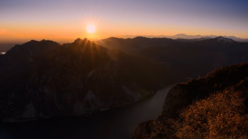 Scenic View of the Sunset in the Mountains 