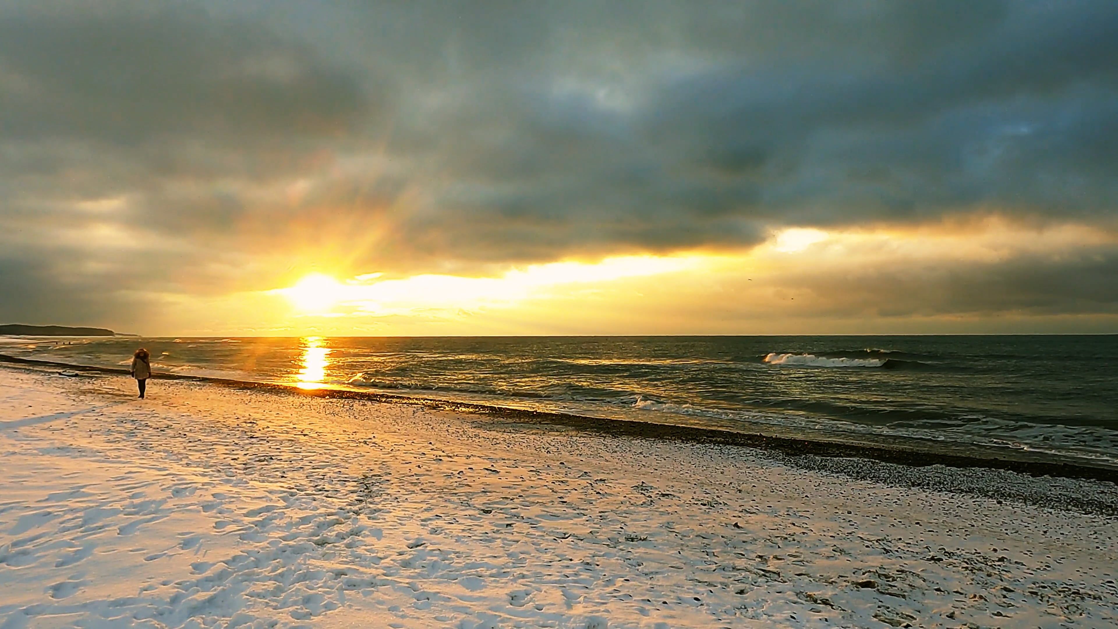 beach in winter at sunset 10182537