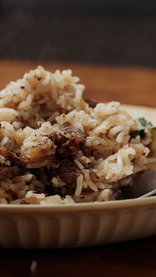 Close-up of Hot Rice Meal