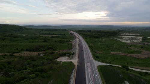 Drone Shot of Highway in Countryside
