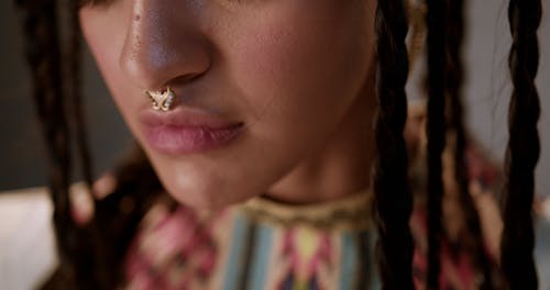 A Close-Up Video of a Woman with Nose Piercing
