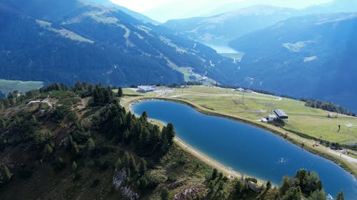 Aerial Footage of a Lake on the Mountain