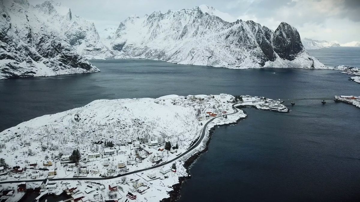 Aerial Footage of an Island Covered with Snow Free Stock Video Footage ...