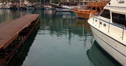 Moored Boats and Ships in a Harbour