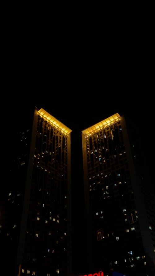 Low Angle View on Skyscrapers at Night