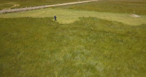 Aerial View on Person Lawmowing