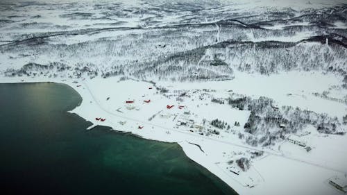 Drone Footage of a Winter Landscape by the Ocean 