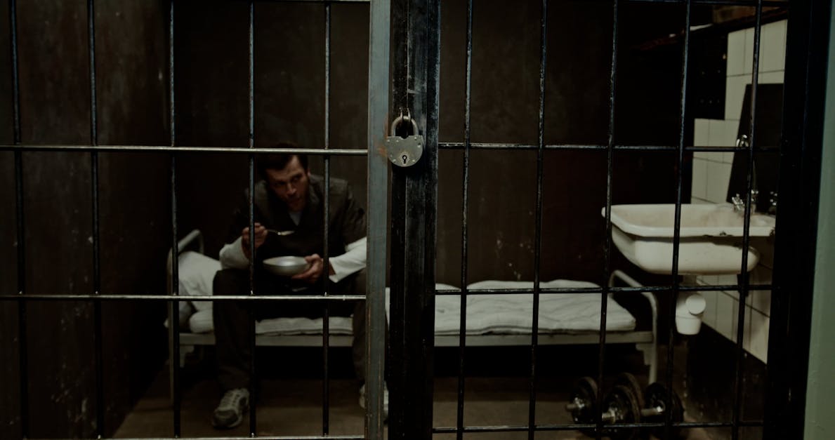 A Prisoner Eating while Looking Outside the Cell Free Stock Video ...