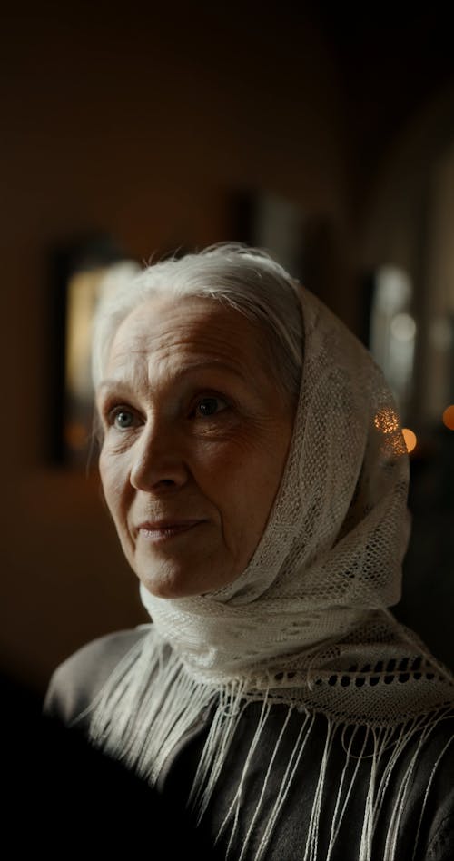 Close-up of an Elderly Woman in a Headscarf