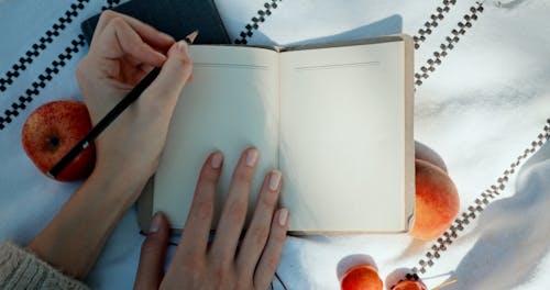 Overhead Shot of a Person Writing in a Diary