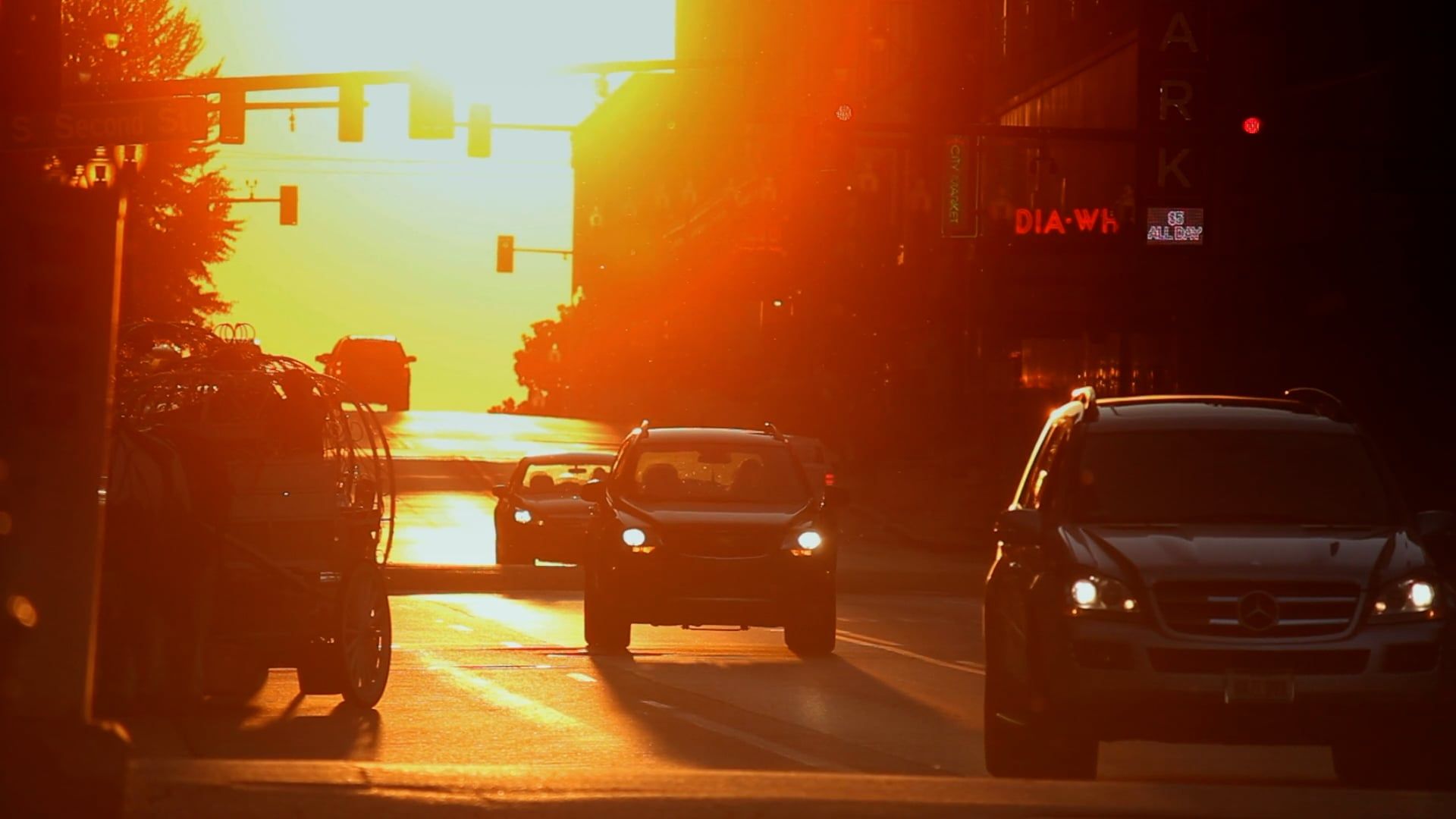 Cars and Pedestrians on a City Street at Sunset Free Stock Video ...