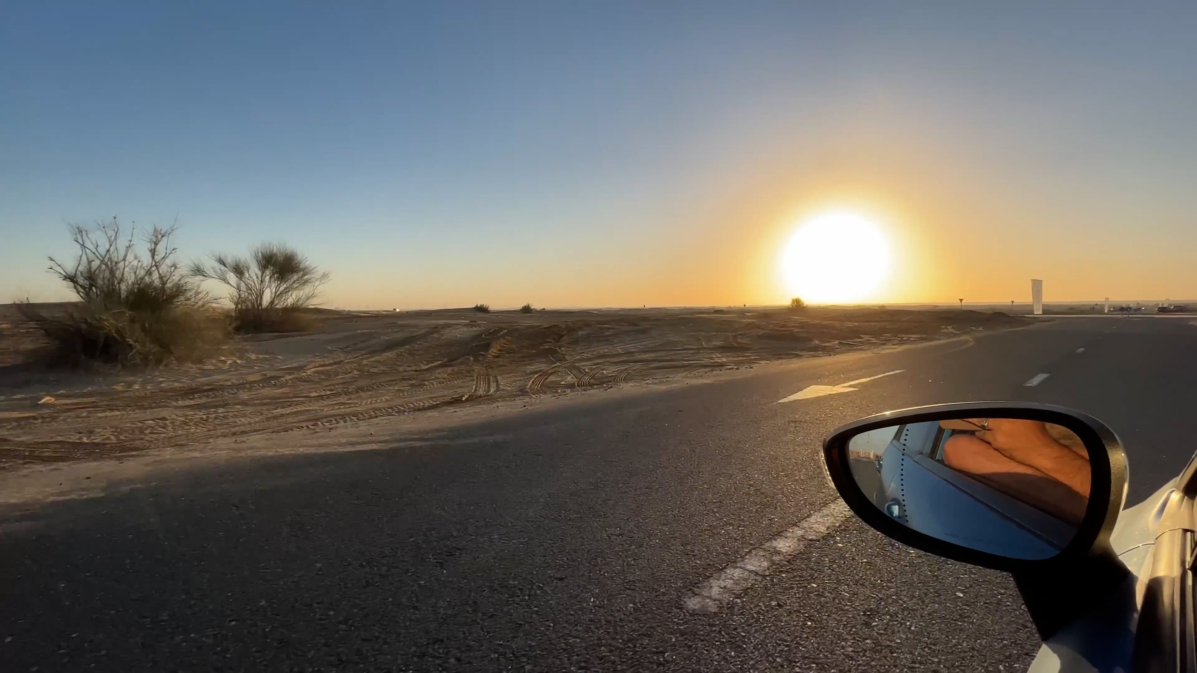 Sunrise Seen from Car Driving through Desert Free Stock Video Footage ...