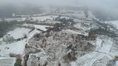 Aerial View of a Rural Area in Winter 