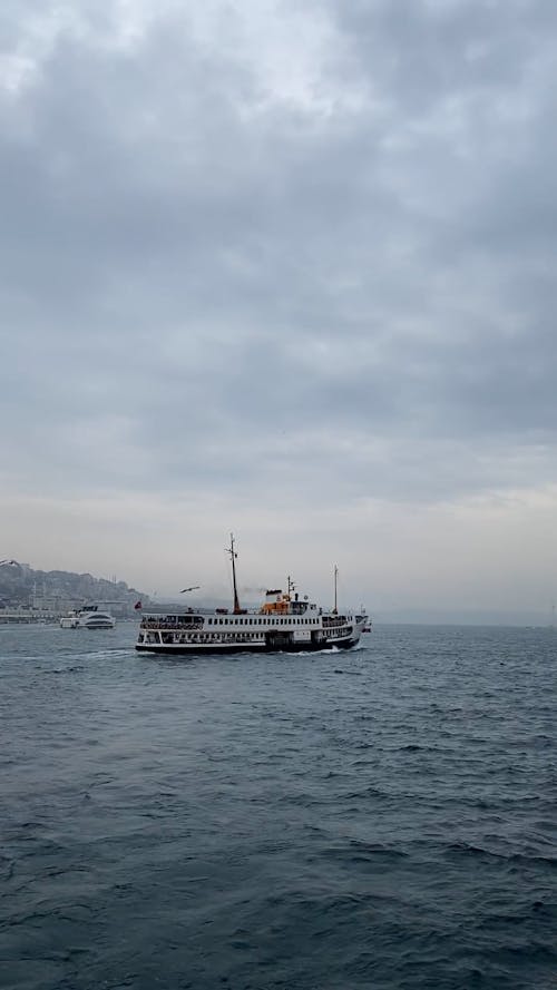 Overcast over Ferry on Bosphorus in Istanbul