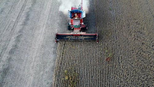 Drone Footage of a Farmer using a Tractor while Harvesting the Crops