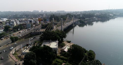 Aerial View of Traffic on Bridge